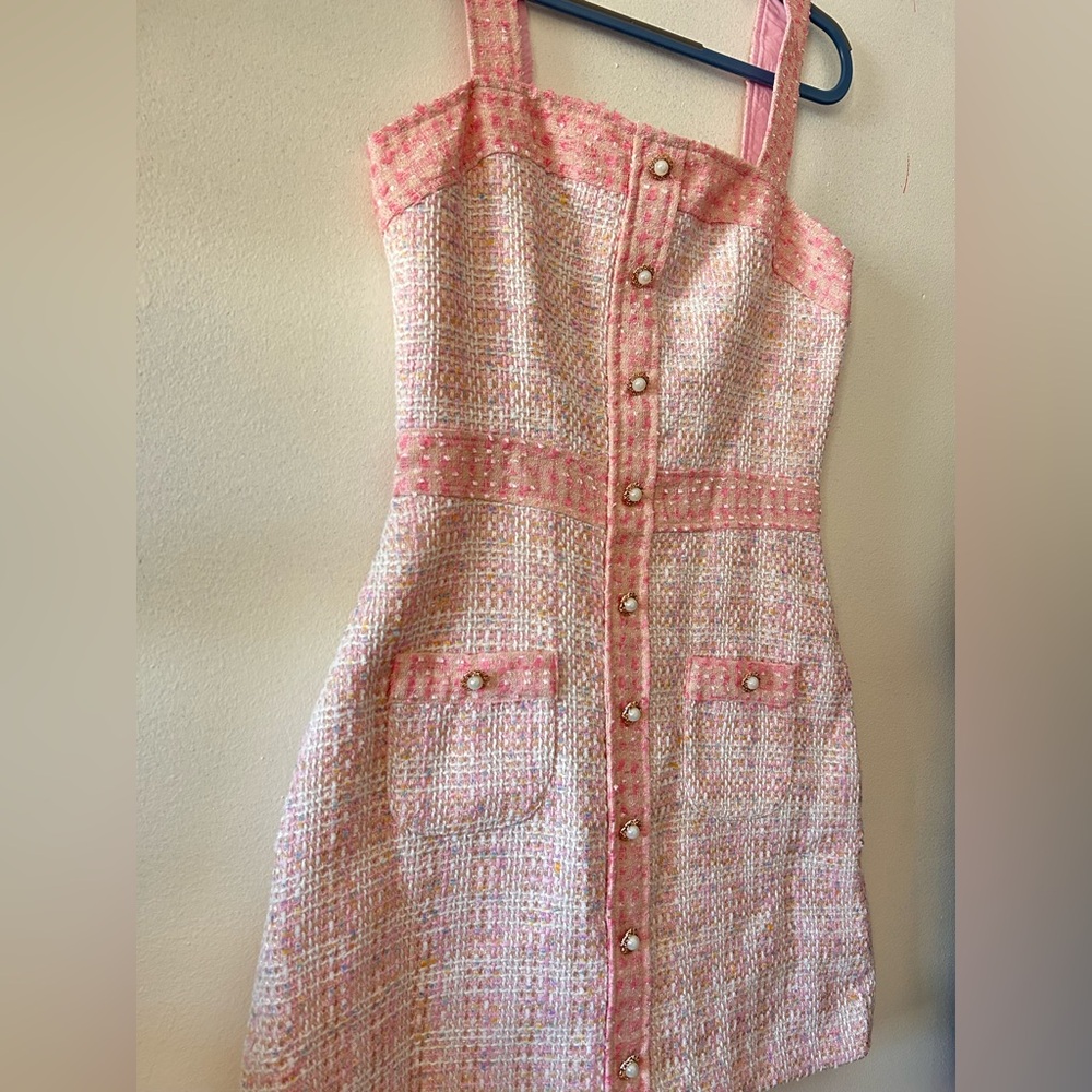 Amanda Uprichard 'Archie' Dress Size Medium Pink Tweed - Picture 2 of 8